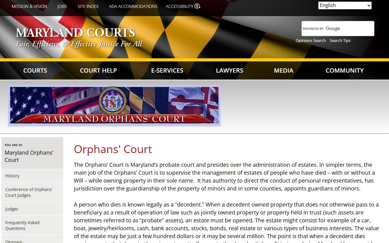 Garrett County Clerk records and Maryland Orphans' Court role source