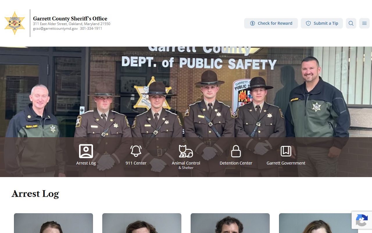 Garrett County arrest records official sheriff arrest log grid