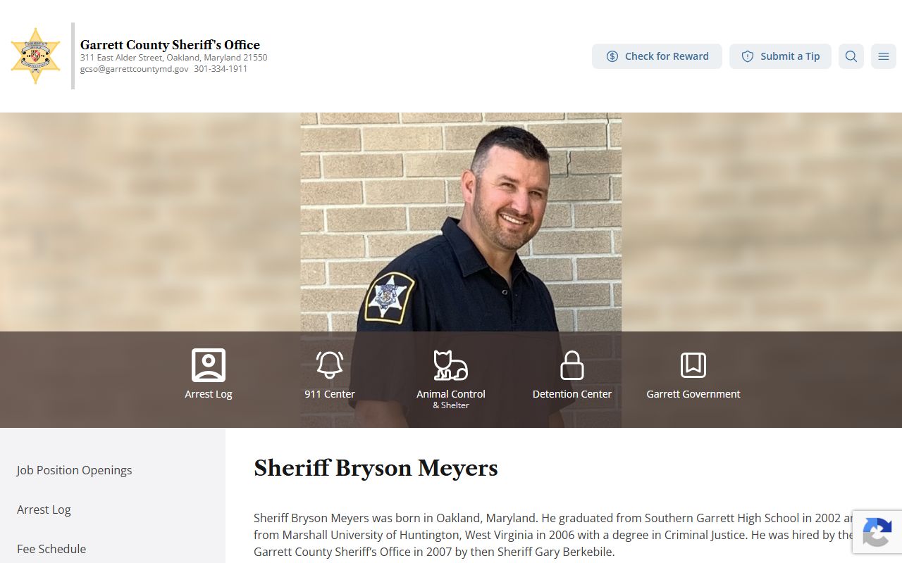 Garrett County arrest records Sheriff Bryson Meyers official source