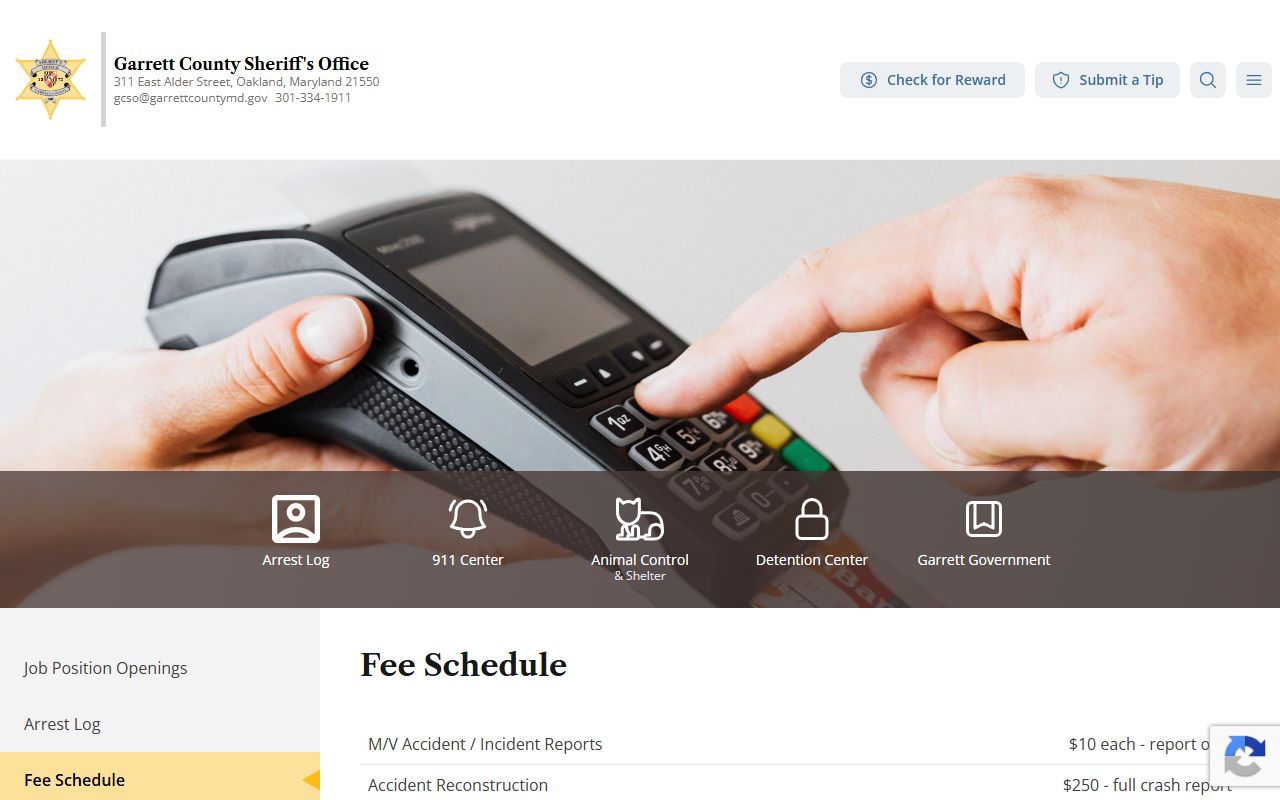 Garrett County arrest records sheriff fee schedule source