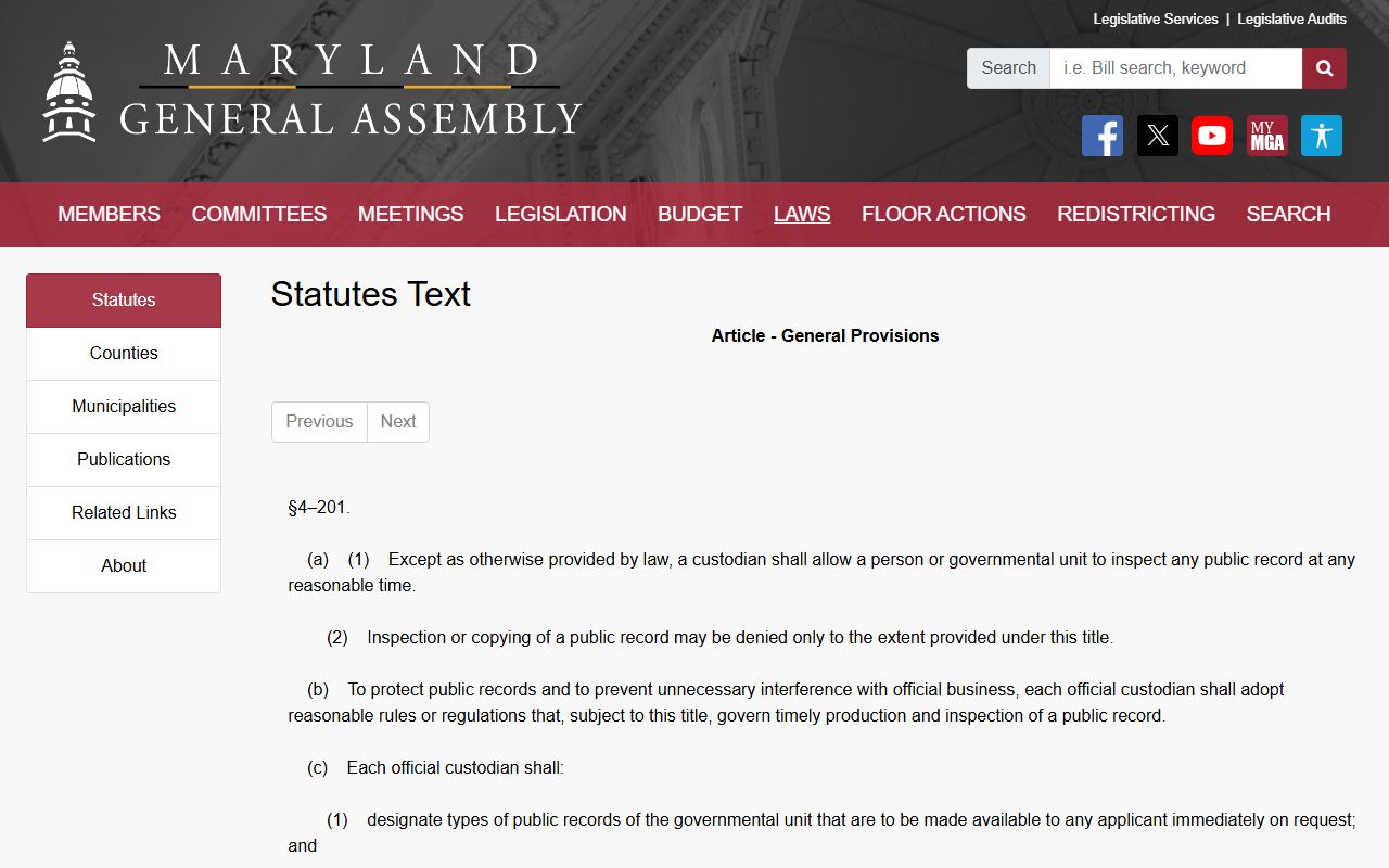 Garrett County court records Maryland Public Information Act access source
