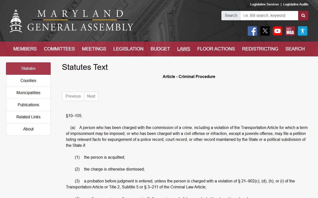 Garrett County criminal court records Maryland expungement petition statute