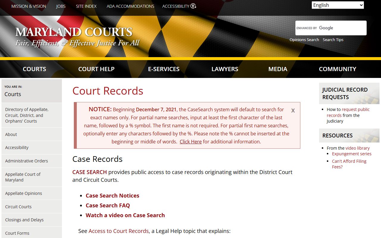Garrett County court records Maryland Judiciary public access page