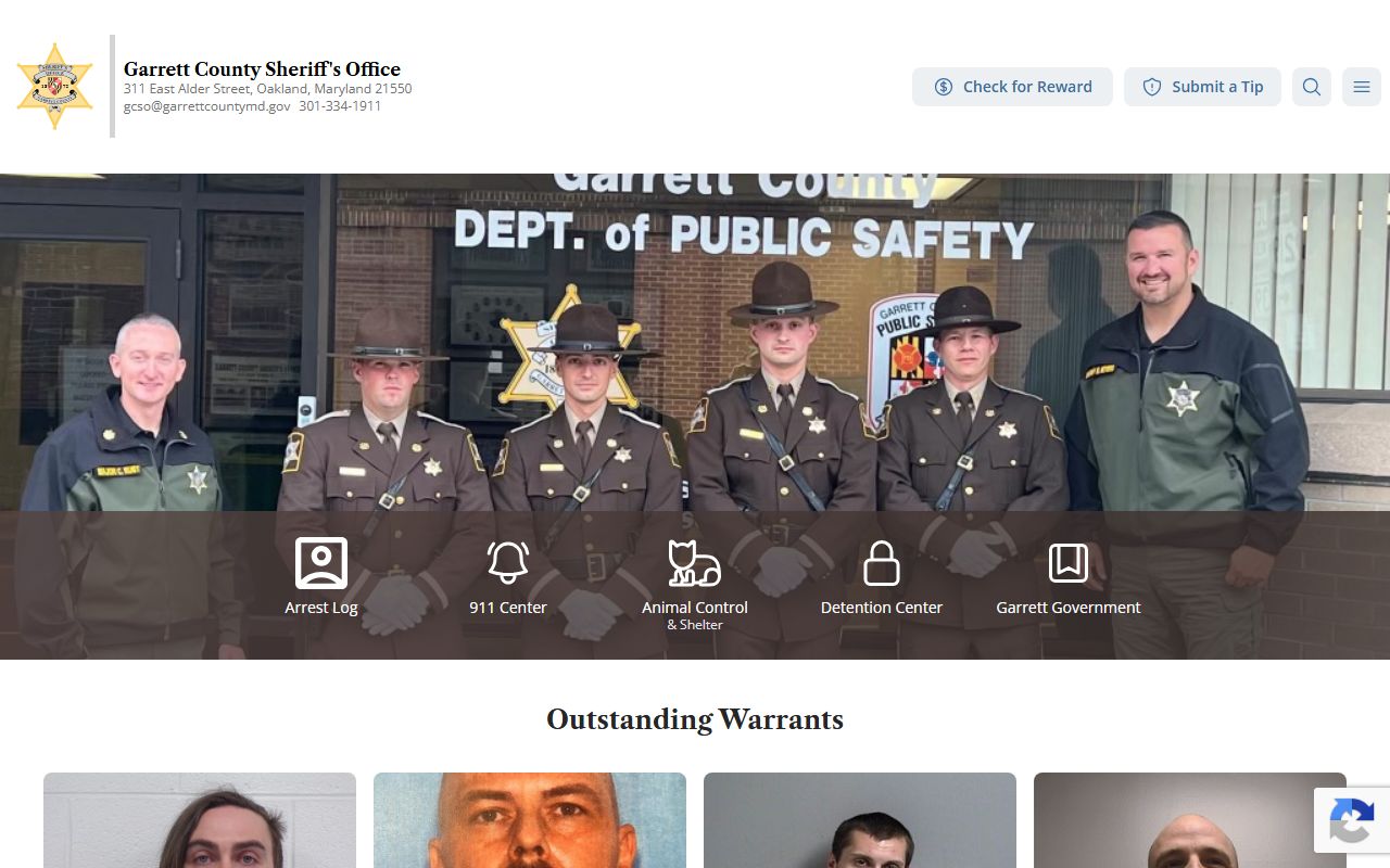 Garrett County Sheriff records homepage