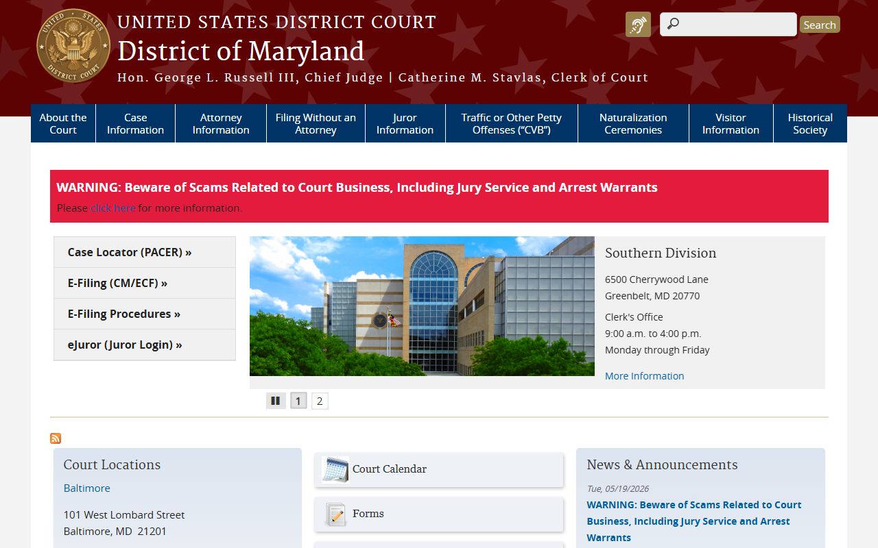Garrett County federal court records District of Maryland page