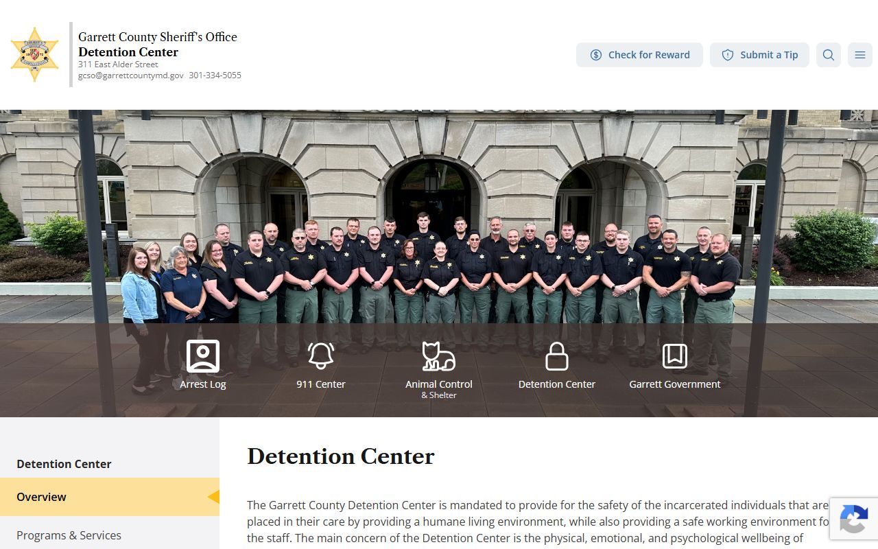 Garrett County inmate records detention center overview and capacity