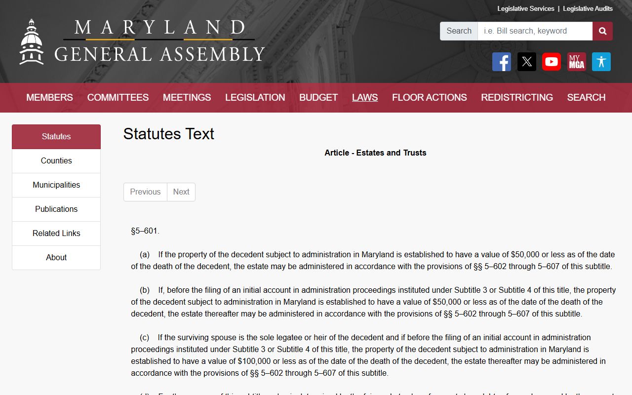 Garrett County probate records Maryland small estate statute