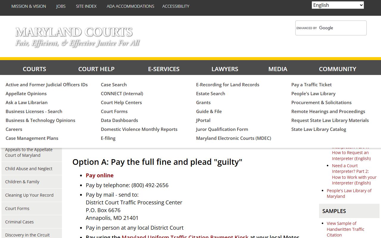 Garrett County traffic court records Maryland traffic ticket pay and contest help