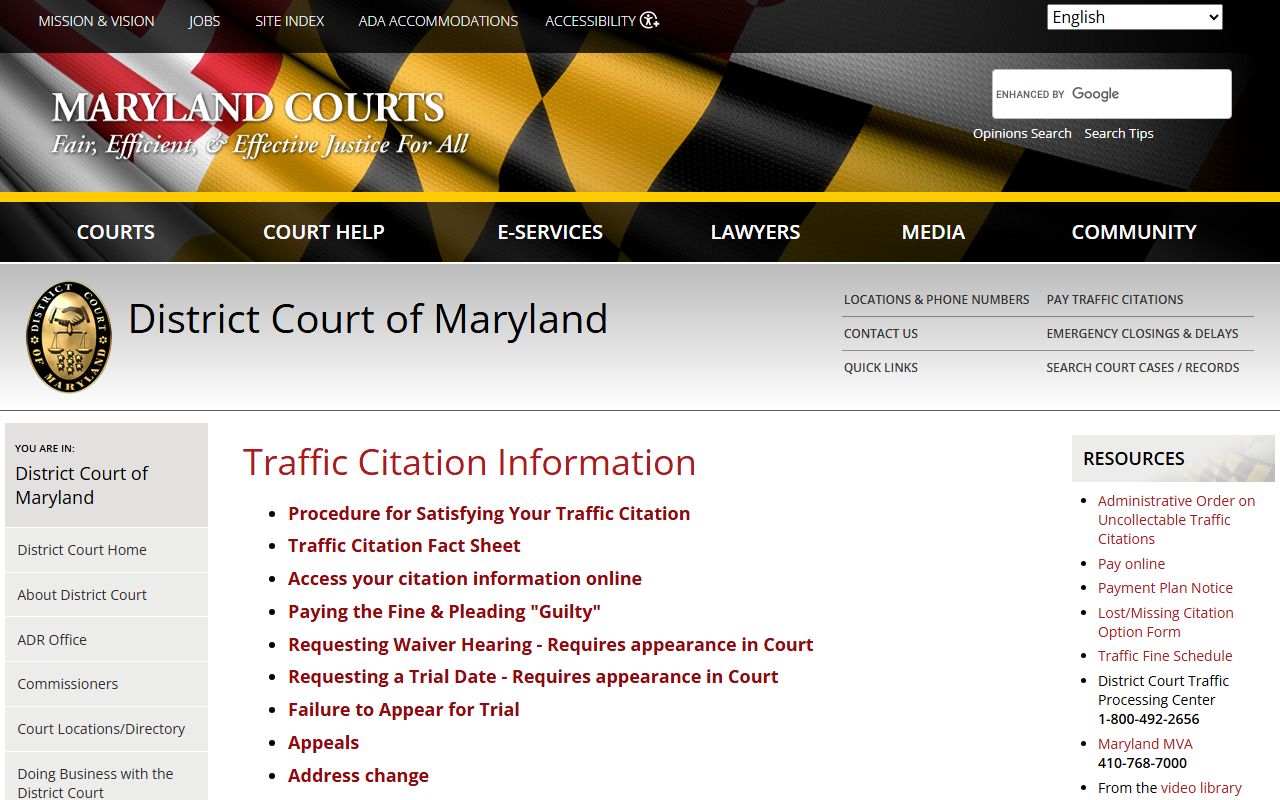 Garrett County traffic court records District Court traffic self-help source
